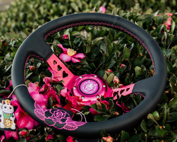 Pink Roses Steering Wheel Hearts Bracket-