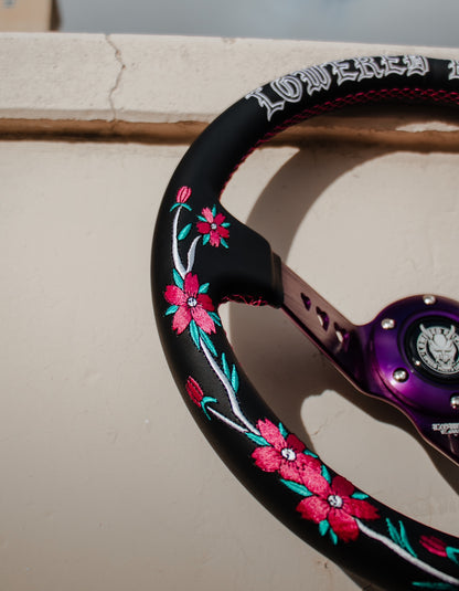 Sakuras In the Sky Black Leather Steering Wheel 330mm