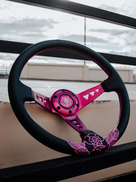 Pink Roses Steering Wheel Hearts Bracket-