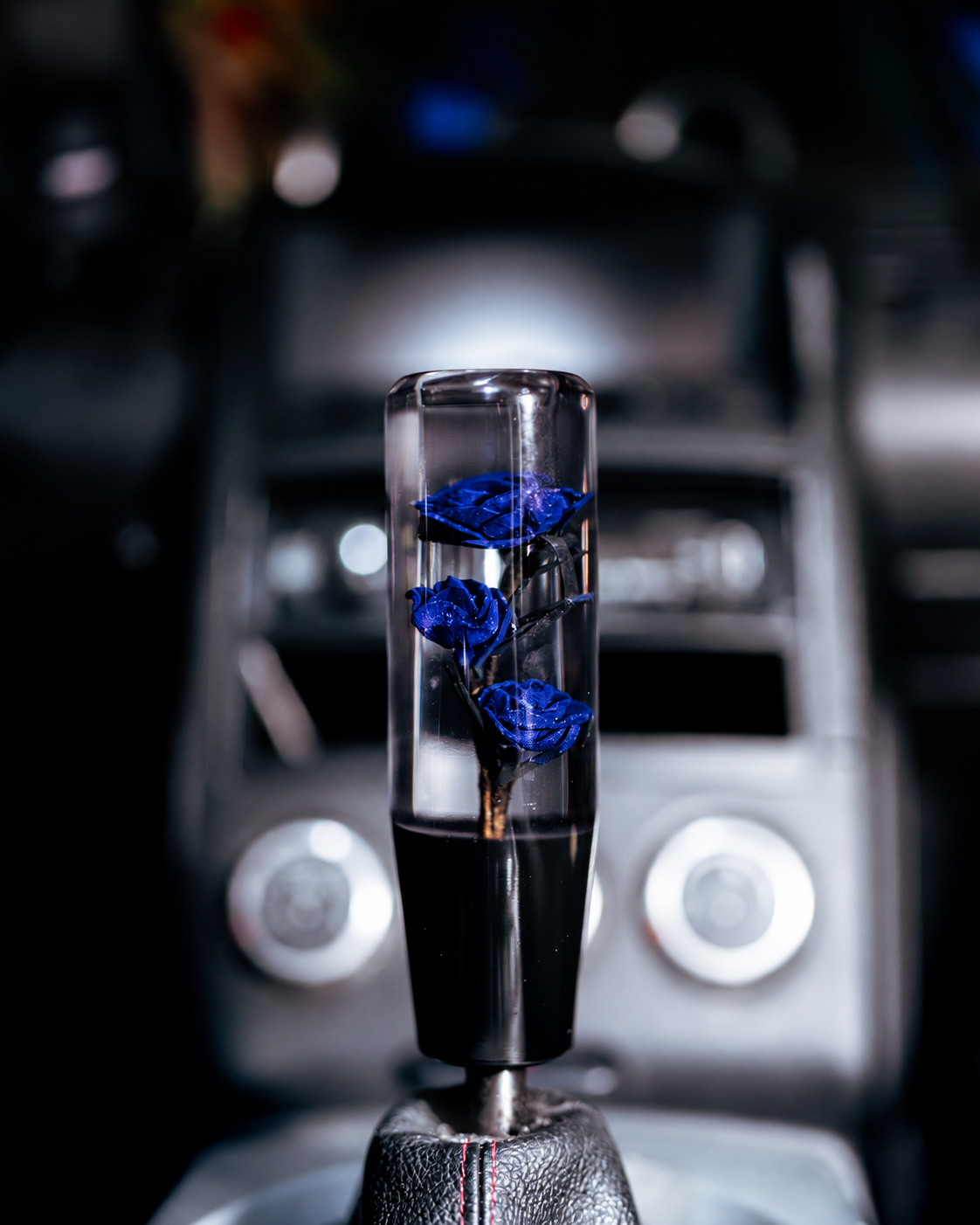 Clear Royal Blue Roses Flower Shift Knob | Universal Manual Car Shifter