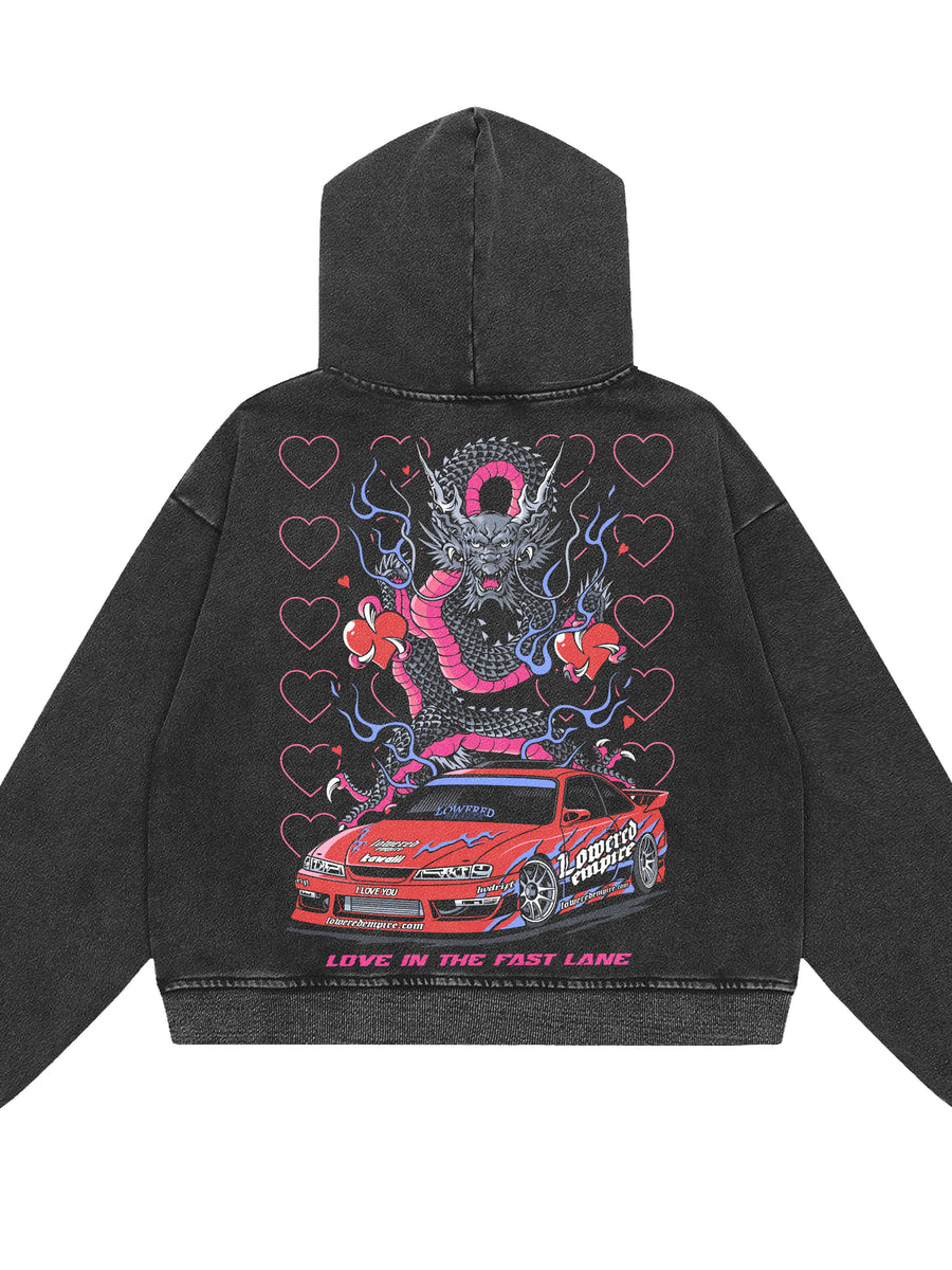 Valentines Fast Lane Vibes: Acid Wash Graphic Hoodie