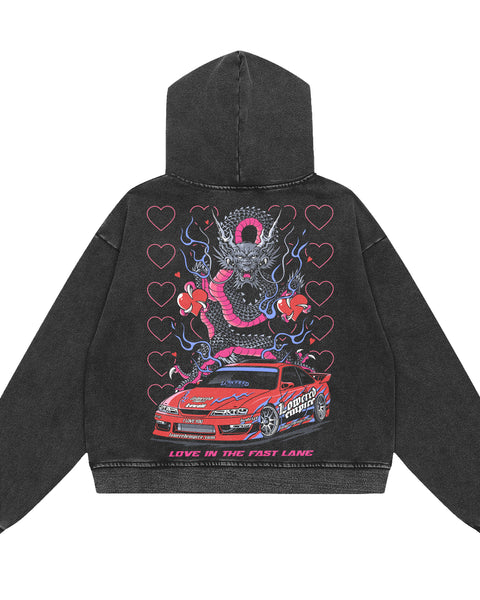 Valentines Fast Lane Vibes: Acid Wash Graphic Hoodie