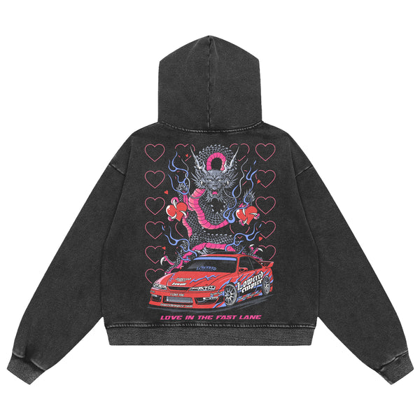 Valentines Fast Lane Vibes: Acid Wash Graphic Hoodie