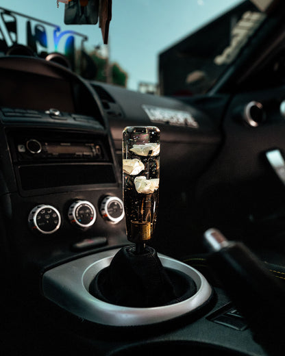 Clear White Glitter Flower Shift Knob | Universal Manual Car Shifter