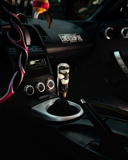 Clear White Glitter Flower Shift Knob | Universal Manual Car Shifter