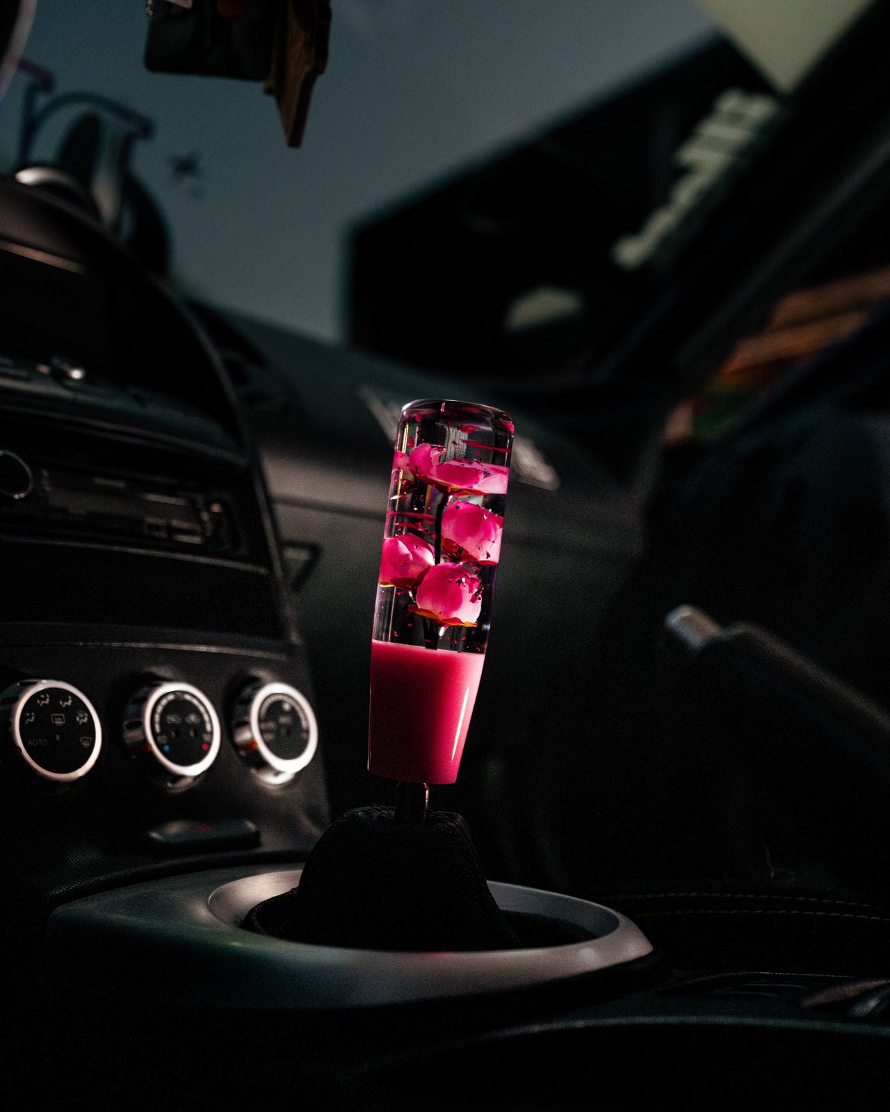 Pink Flaked Azalea Flower Shift Knob 6” | Universal Manual Car Shifter