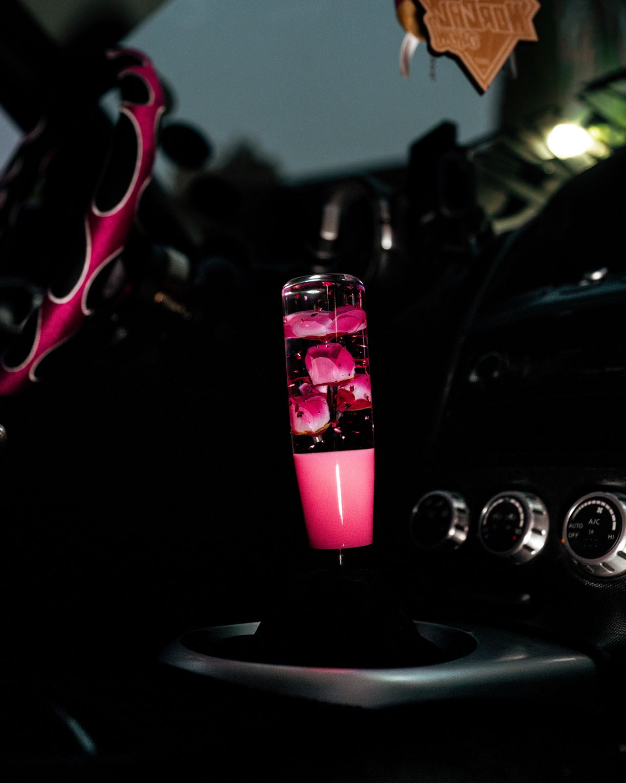 Pink Flaked Azalea Flower Shift Knob 6” | Universal Manual Car Shifter