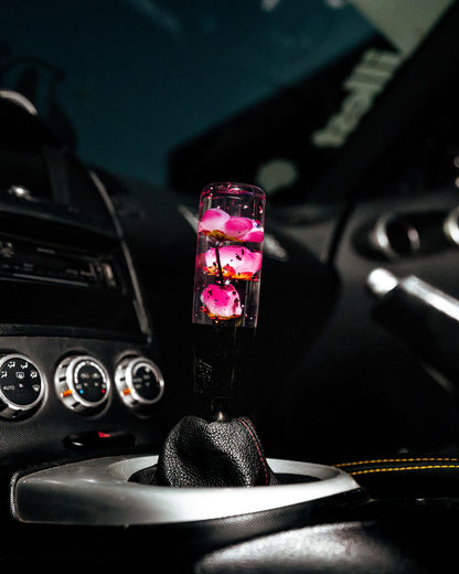 Pink Flaked Azalea Flower Shift Knob 6" | Universal Manual Car Shifter