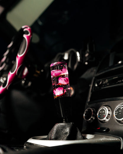 Pink Flaked Azalea Flower Shift Knob 6" | Universal Manual Car Shifter