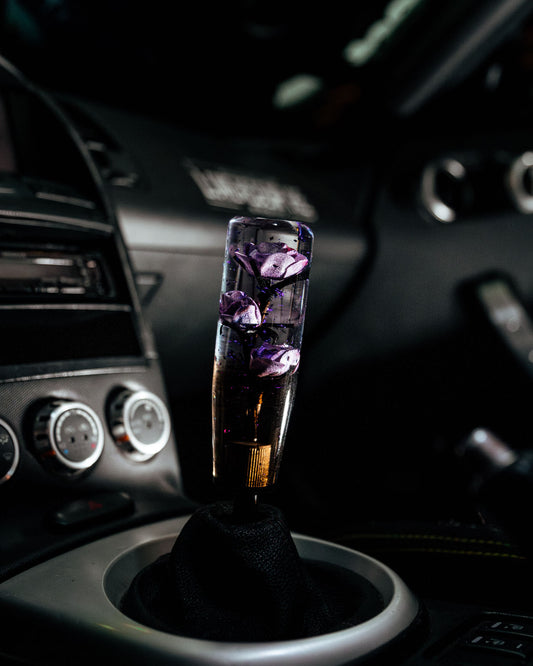 Clear Purple Glitter Flower Shift Knob | Universal Manual Car Shifter