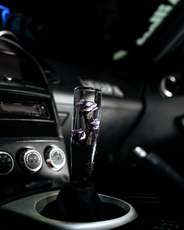 Clear Deadly Purple Roses Flower Shift Knob | Universal Manual Car Shifter