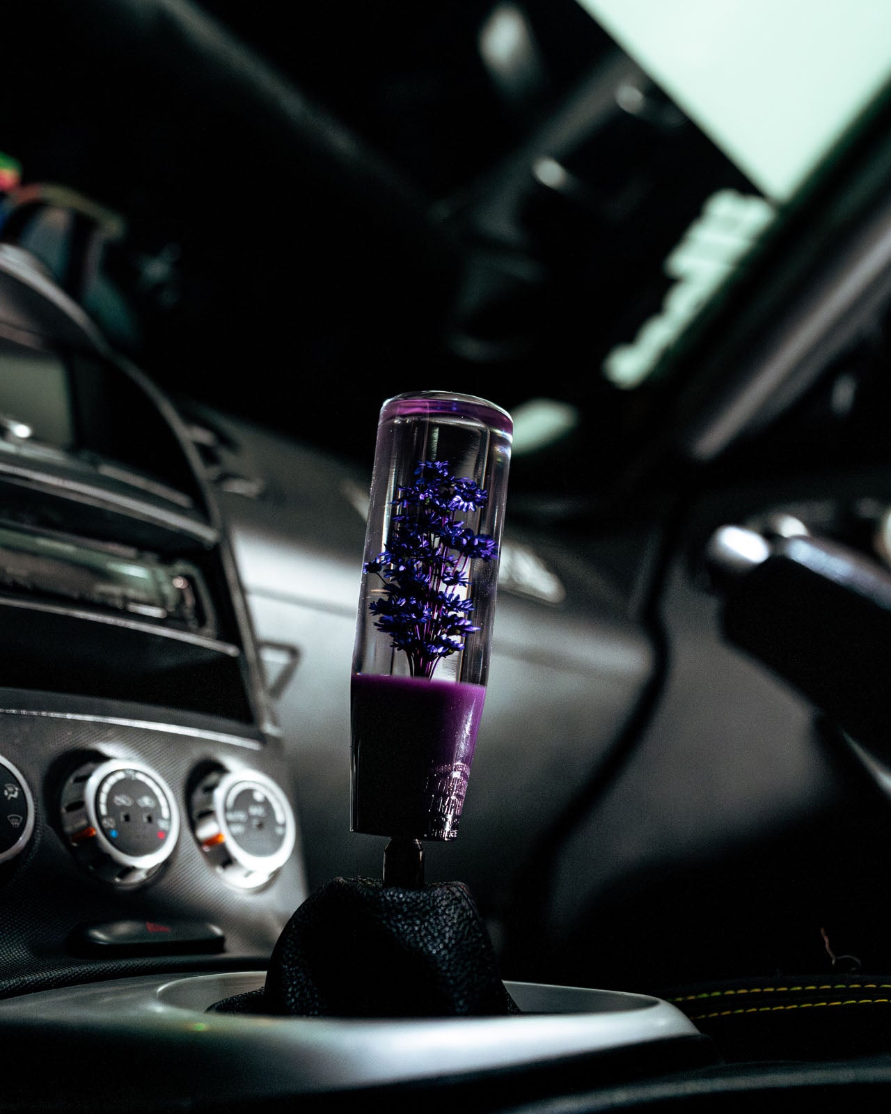 Purple Sakura Clear Flower Shift Knob 6”| Universal Manual Car Shifter
