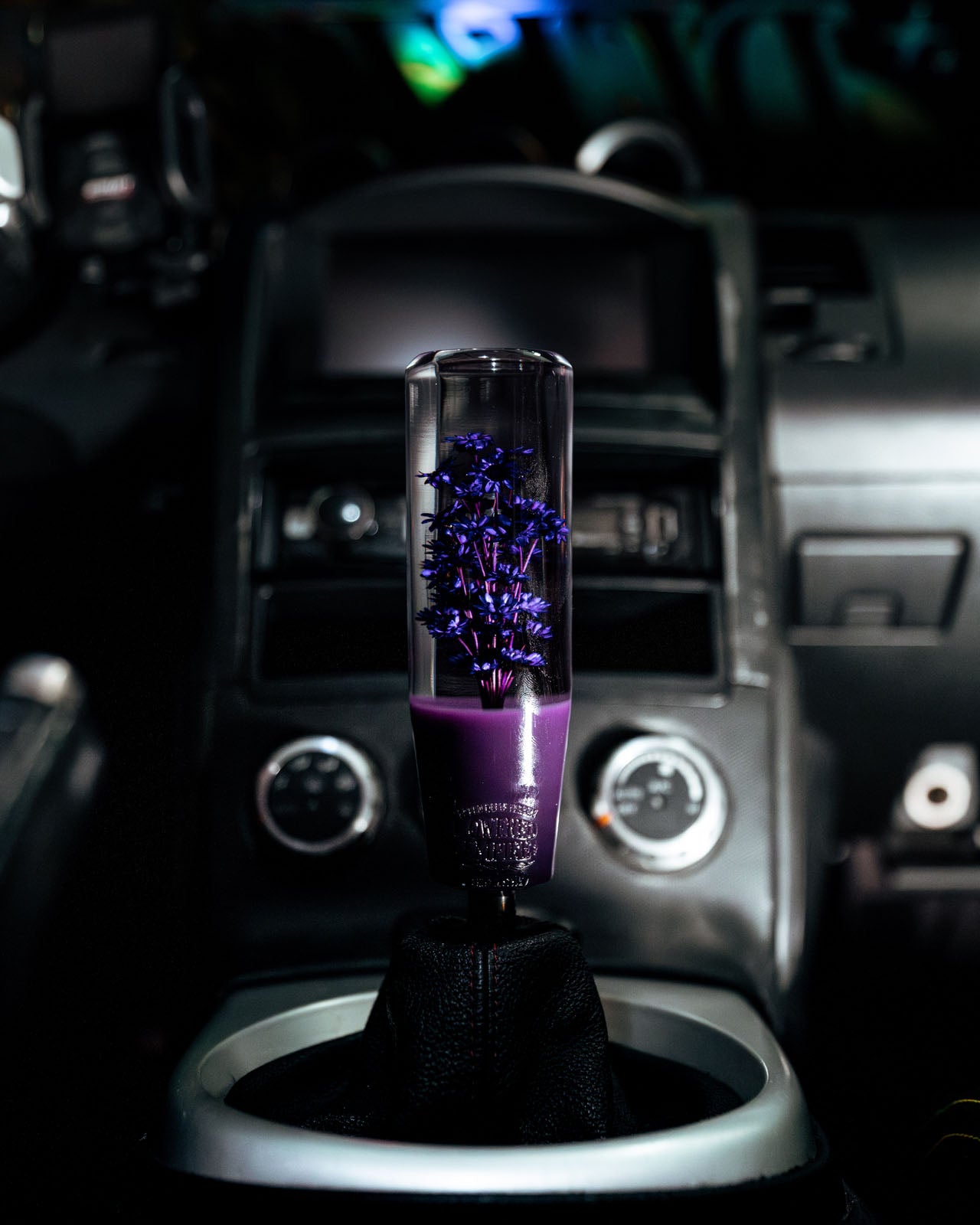 Purple Sakura Clear Flower Shift Knob 6”| Universal Manual Car Shifter