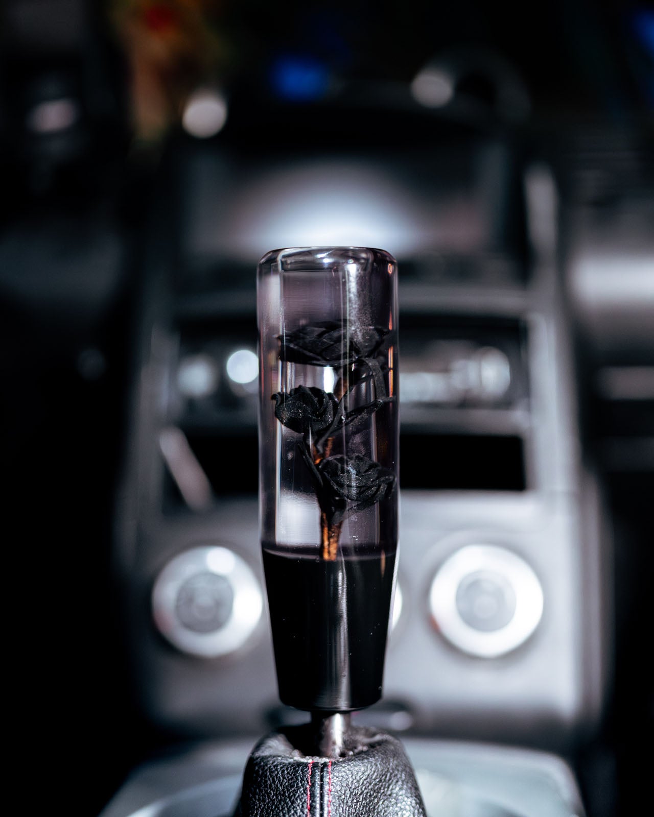 Clear Death Black Roses Flower Shift Knob | Universal Manual Car Shifter