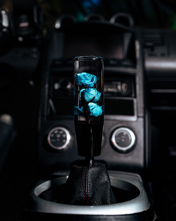 Clear Blue Roses Flower Shift Knob | Universal Manual Car Shifter