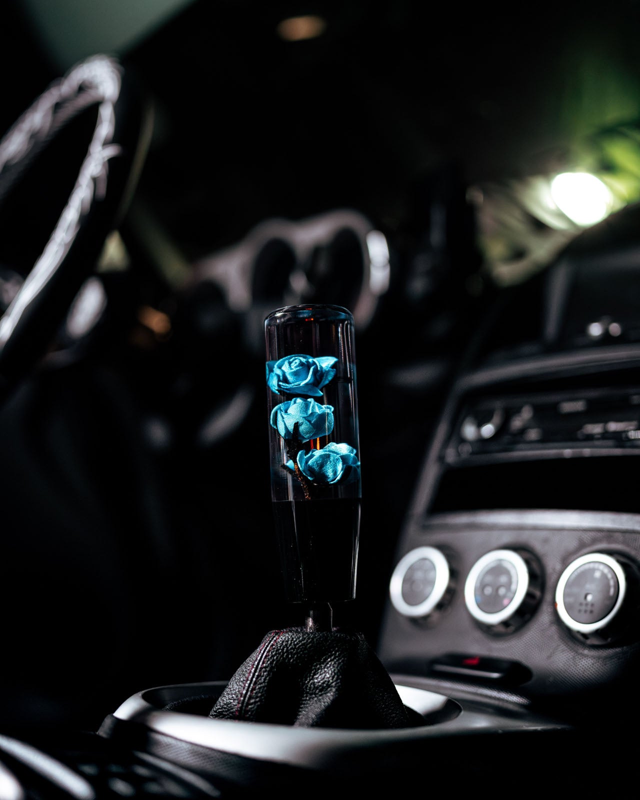 Clear Blue Roses Flower Shift Knob | Universal Manual Car Shifter