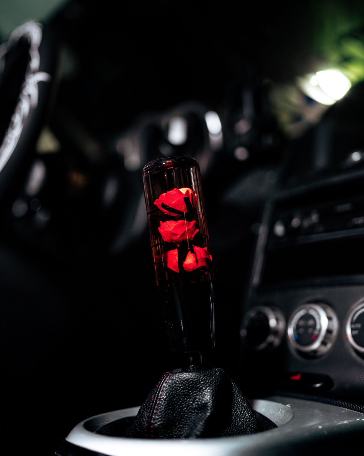 Red Deadly Roses Flower Shift Knob | Universal Manual Car Shifter