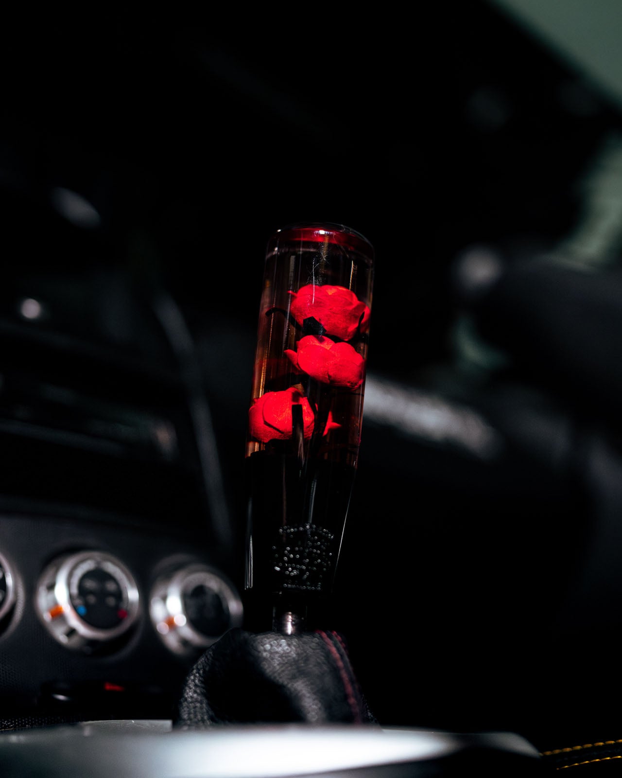 Red Deadly Roses Flower Shift Knob | Universal Manual Car Shifter
