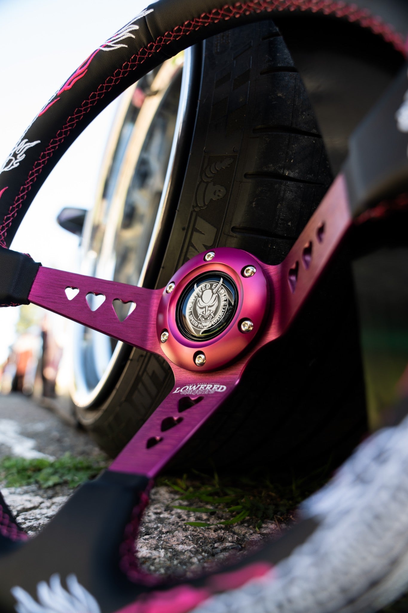 Pink Dragon's Breathe Steering Hearts Bracket Wheel 350mm- Lowered Empire