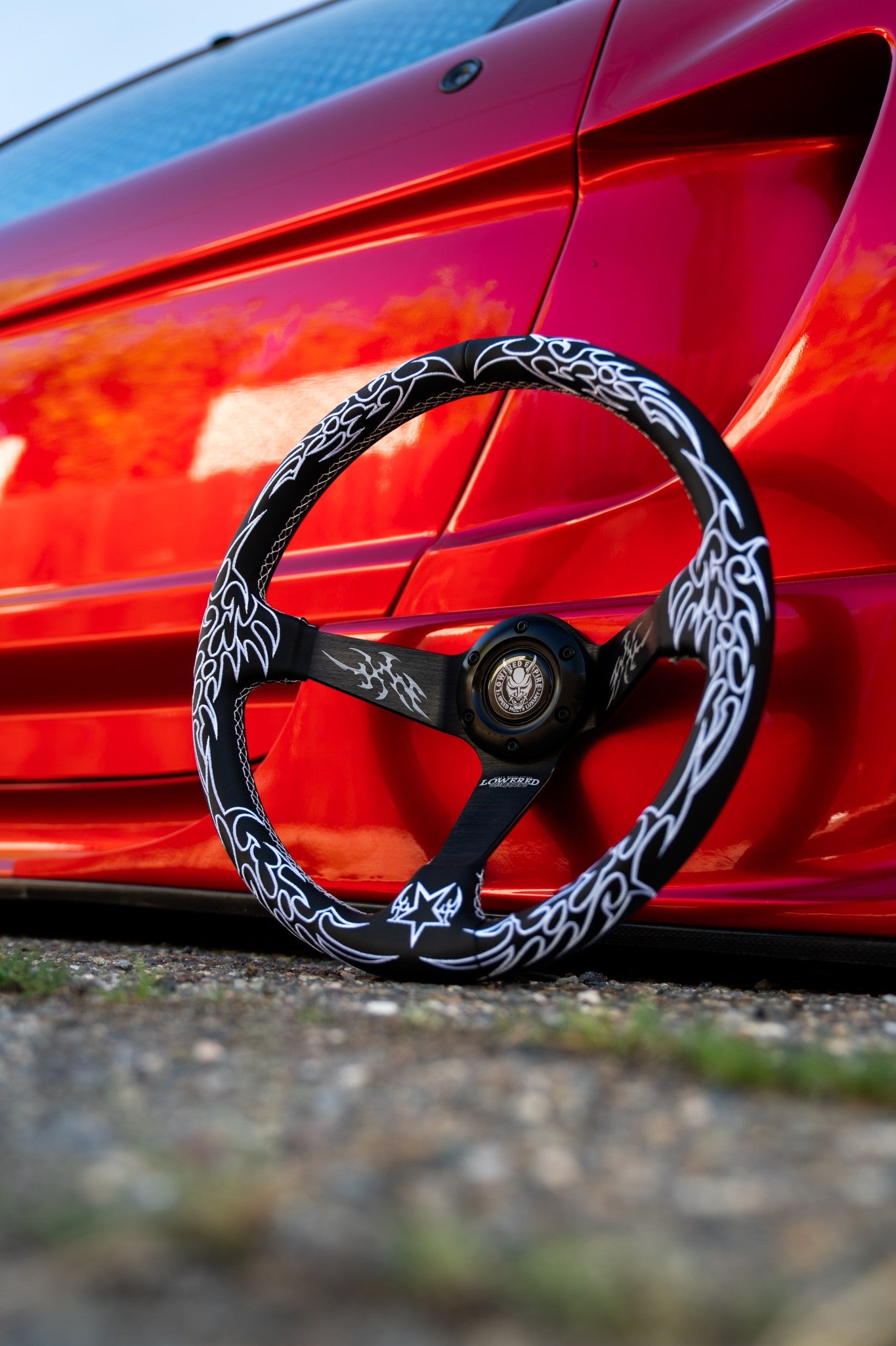 White Cybersigilism Street CS-1 Steering Wheel 350mm I Deep Dish Style- Lowered Empire