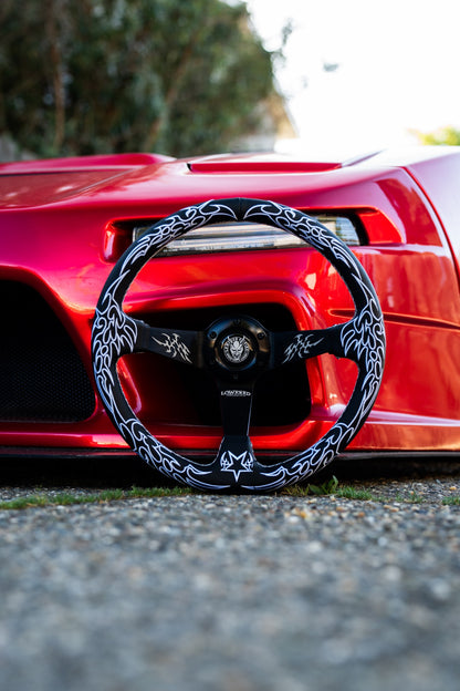 White Cybersigilism Street CS-1 Steering Wheel 350mm I Deep Dish Style- Lowered Empire