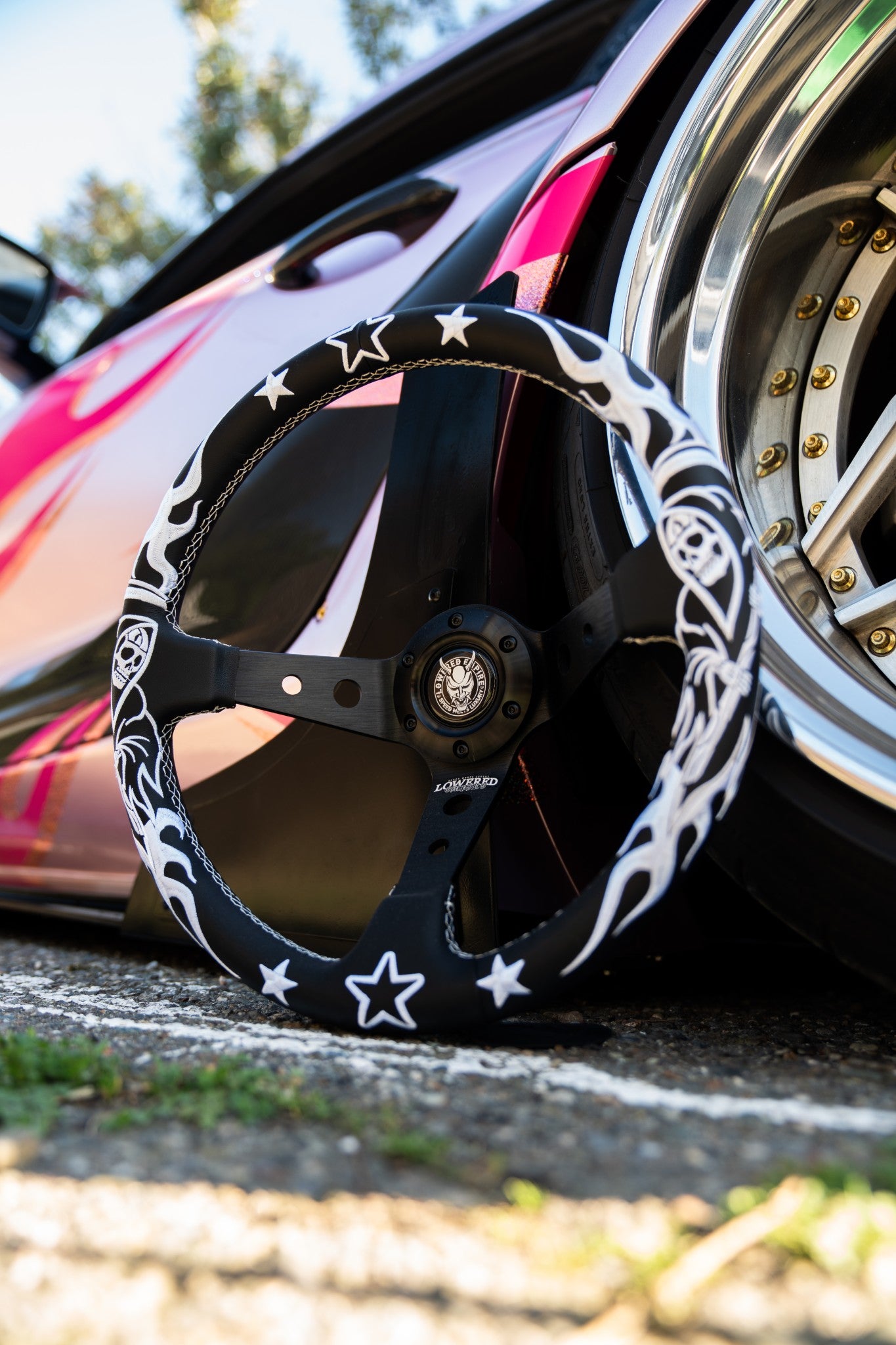 White/Black Reaper BR-2 Steering Wheel 350mm- Lowered Empire