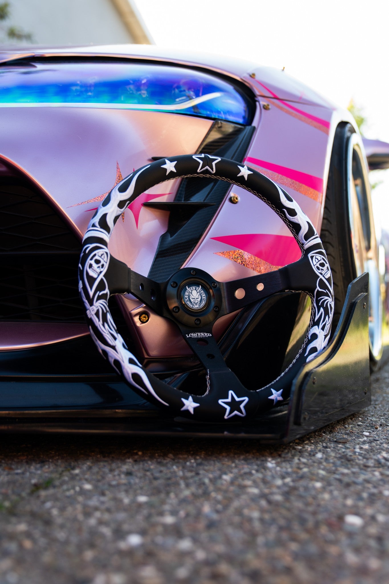 White/Black Reaper BR-2 Steering Wheel 350mm- Lowered Empire