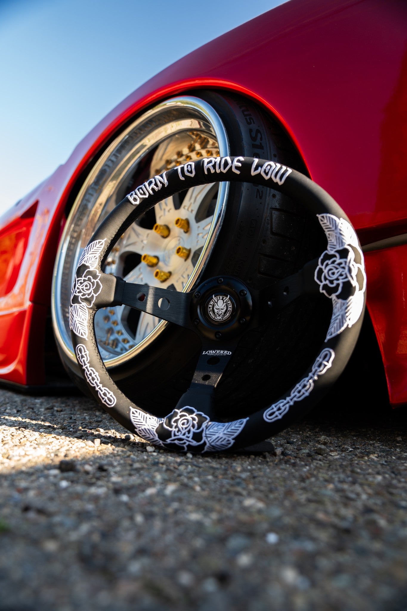 White Killer Roses KR-2 Steering Wheel 350mm- Lowered Empire