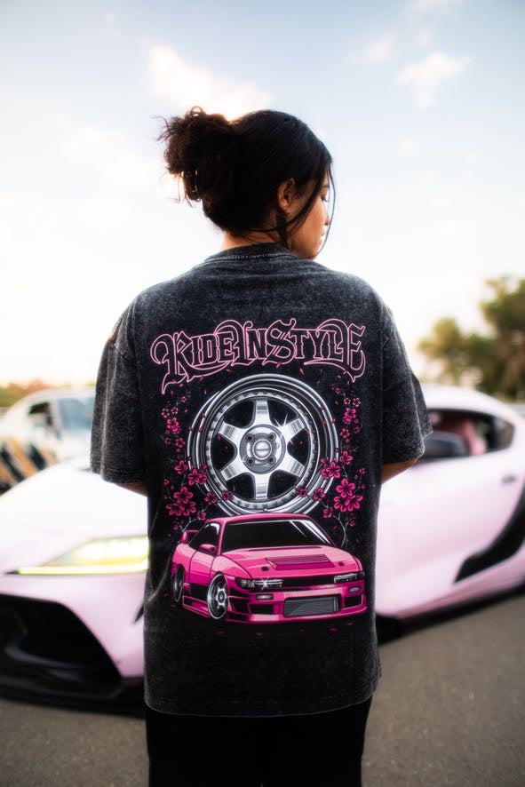 Ride In Style Pink Premium Acid Wash Tee