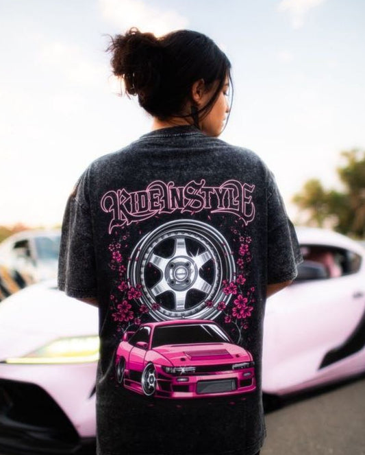 Ride In Style Pink Premium Acid Wash Tee