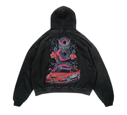 Valentines Fast Lane Vibes: Acid Wash Graphic Hoodie