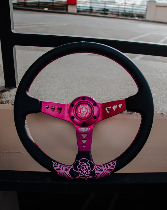 Pink Roses Steering Wheel Hearts Bracket-