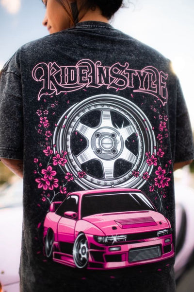 Ride In Style Pink Premium Acid Wash Tee