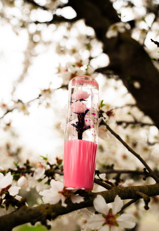 Clear Pink Glitter Roses Flower Shift Knob 6" | Universal Manual Car Shifter