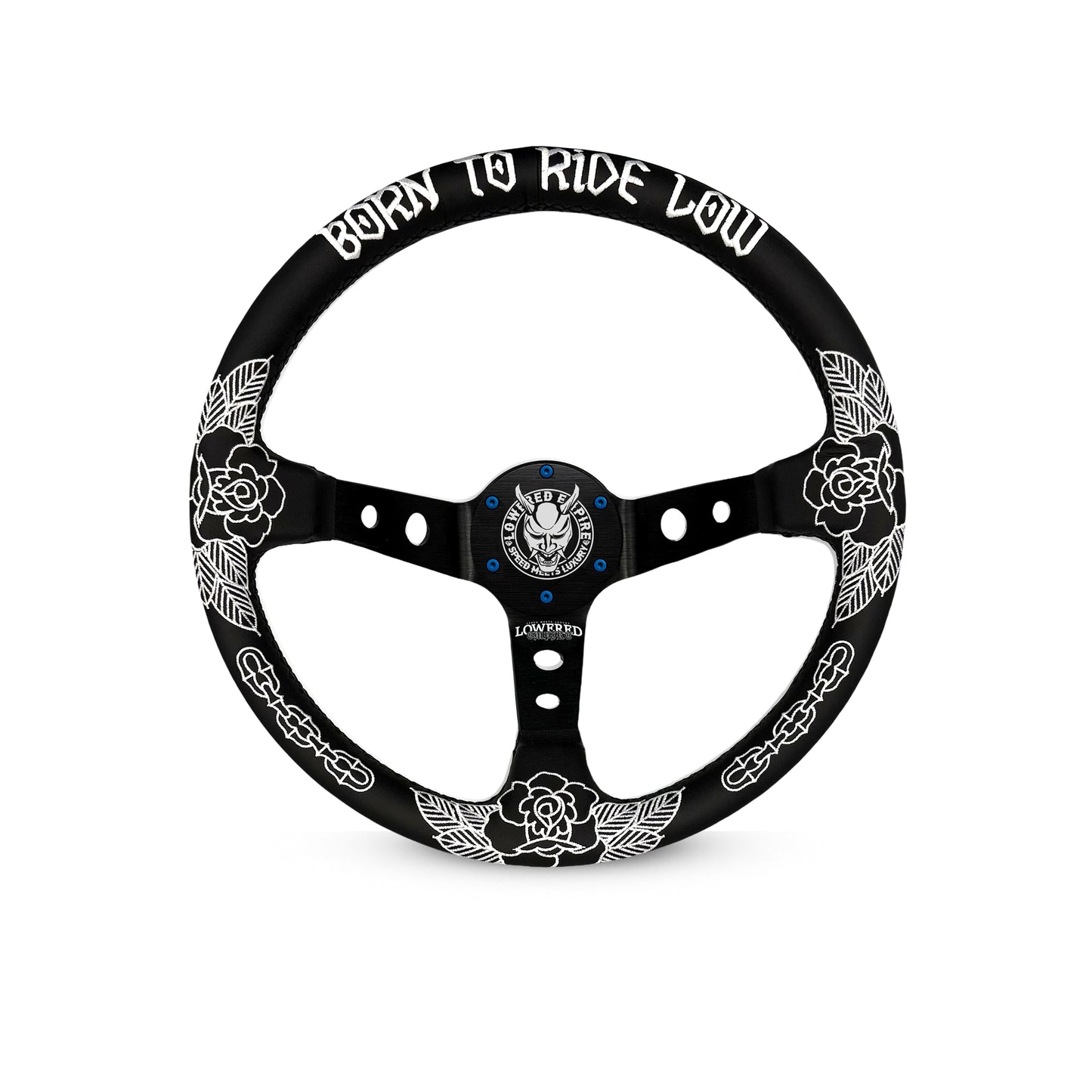 White Killer Roses KR-2 Steering Wheel 350mm- Lowered Empire