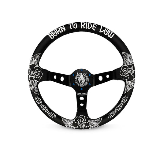 White Killer Roses KR-2 Steering Wheel 350mm- Lowered Empire