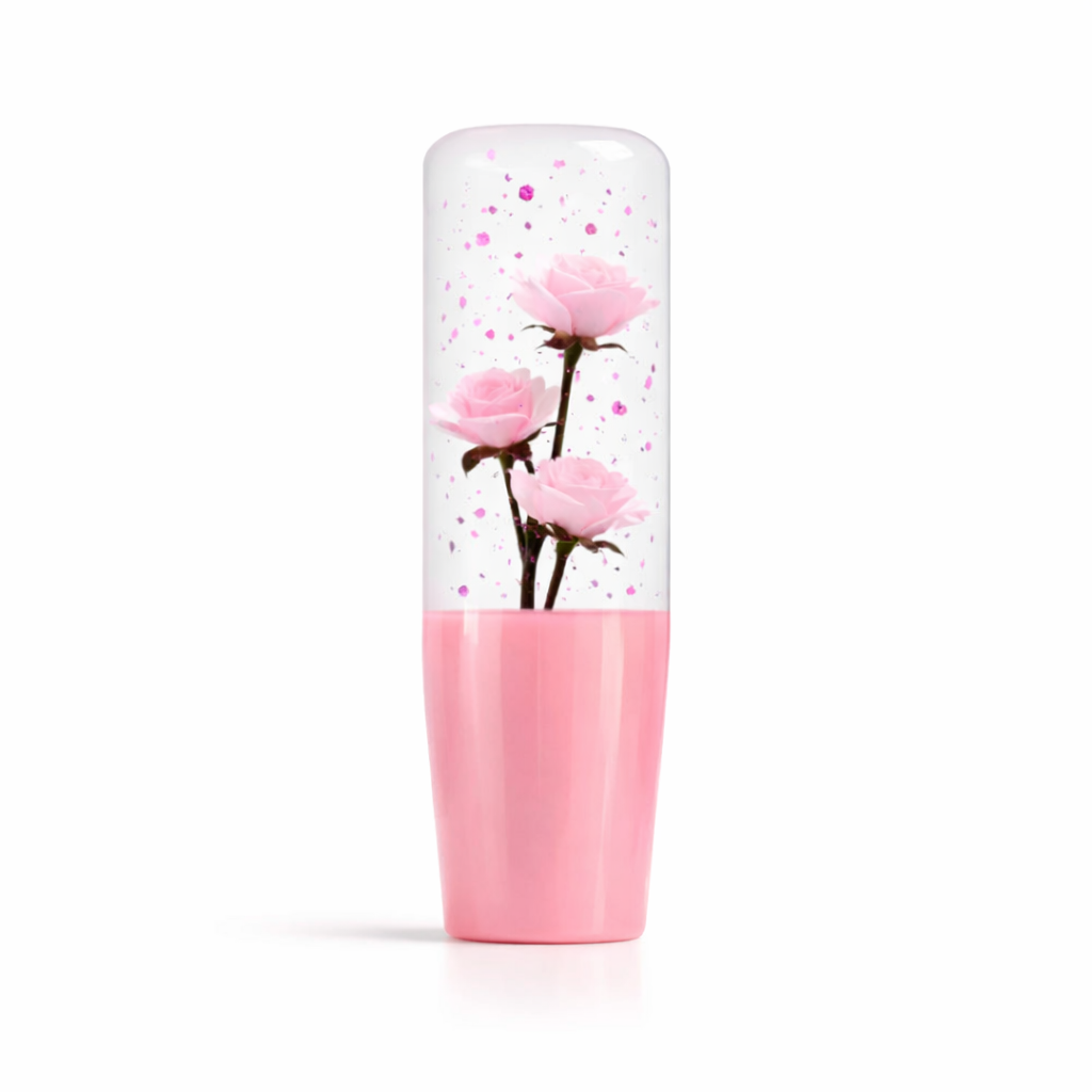 Flaked Pink Glitter Roses Flower Shift Knob 6" | Universal Manual Car Shifter