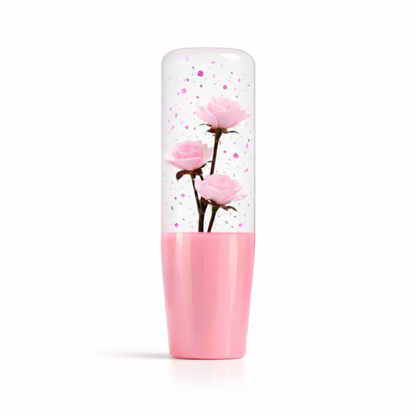 Flaked Pink Glitter Roses Flower Shift Knob 6" | Universal Manual Car Shifter