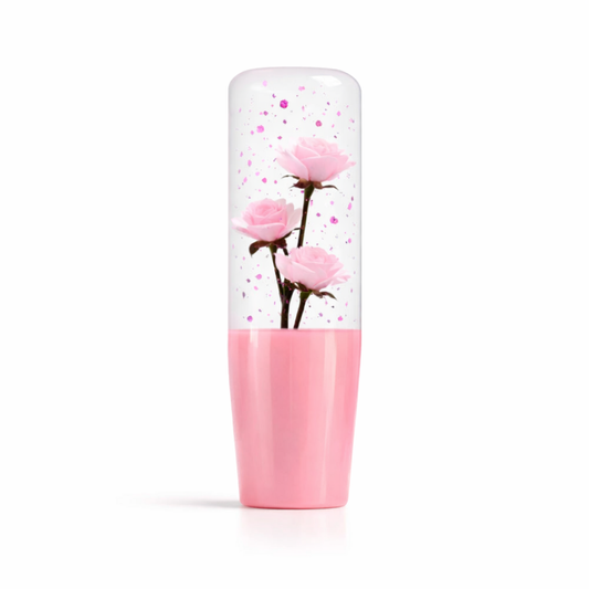 Clear Pink Glitter Roses Flower Shift Knob 6" | Universal Manual Car Shifter