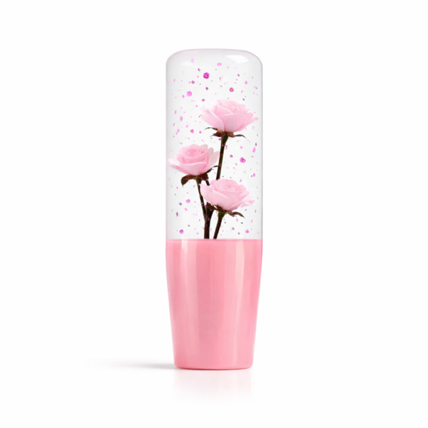 Clear Pink Glitter Roses Flower Shift Knob 6" | Universal Manual Car Shifter