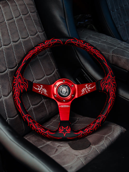 Red Cybersigilism Street CS-5 Steering Wheel 350mm- Lowered Empire