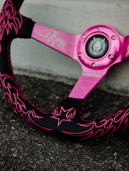 Pink Cybersigilism Pink Stand CS-3 Aftermarket Deep Dish Steering Wheel 350mm- Lowered Empire