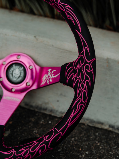 Pink Cybersigilism Pink Stand CS-3 Aftermarket Deep Dish Steering Wheel 350mm- Lowered Empire