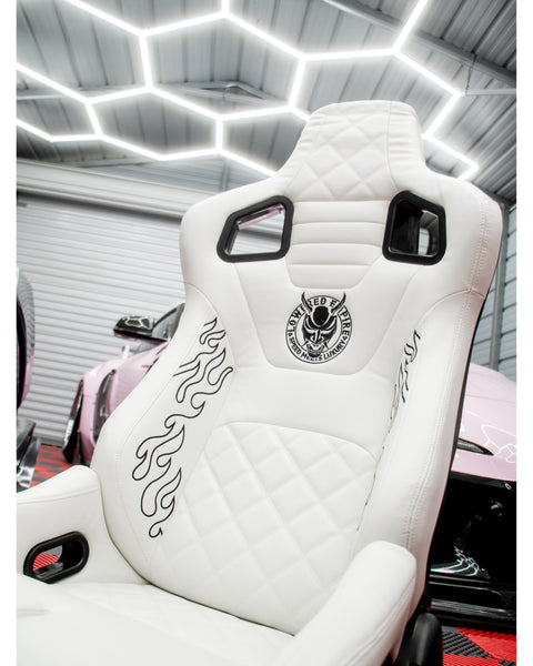 White Lowered Empire Flame Recline Seats x2 Pair