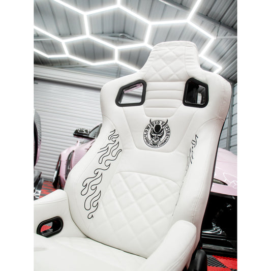White Lowered Empire Flame Recline Seats x2 Pair