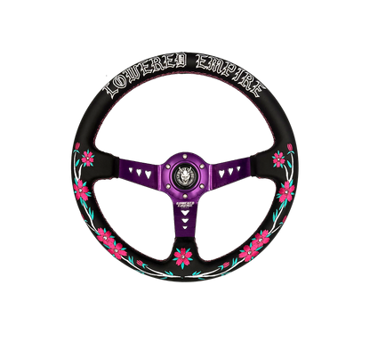 Sakuras In the Sky Black Leather Steering Wheel 330mm