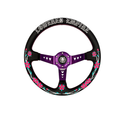 Sakuras In the Sky Black Leather Steering Wheel 330mm