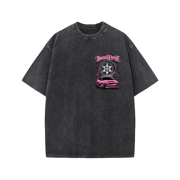 Ride In Style Pink Premium Acid Wash Tee