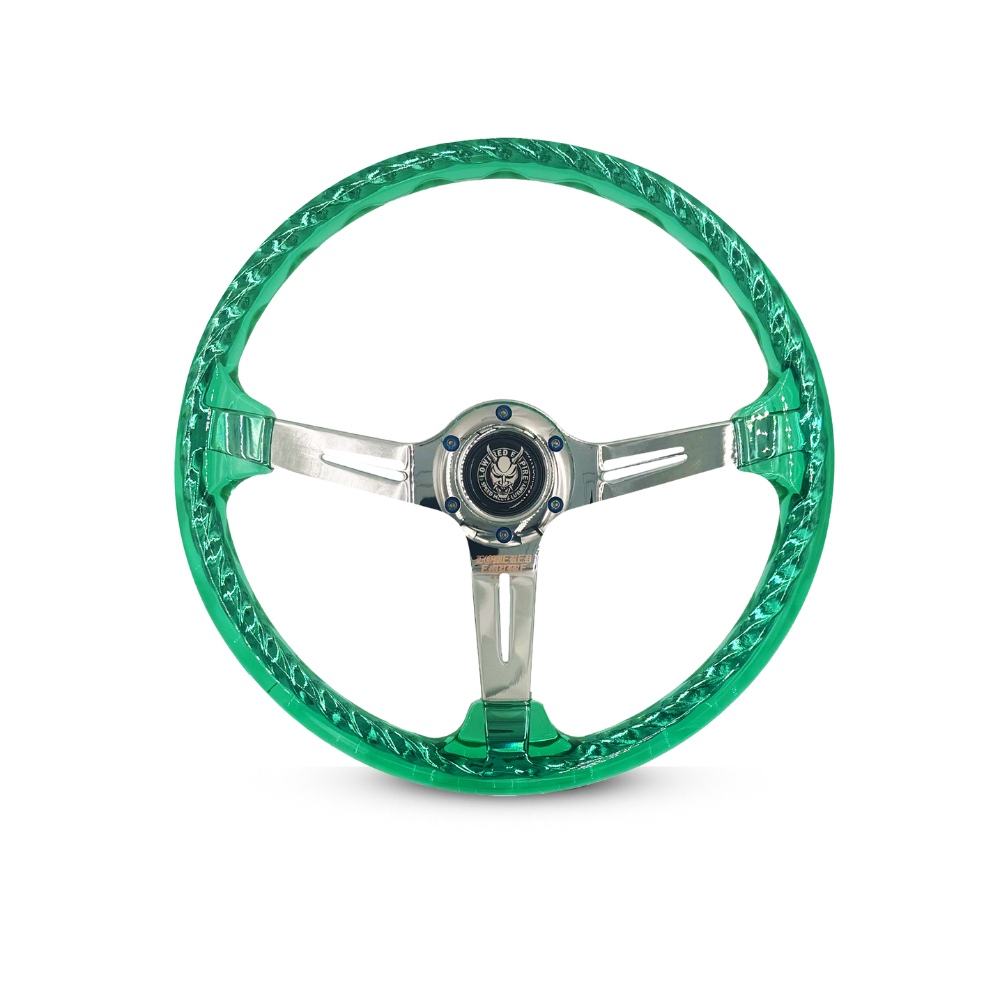 Chrome/Emerald Dragon Rakkī JDM DR-1 Steering Wheel 350mm- Lowered Empire