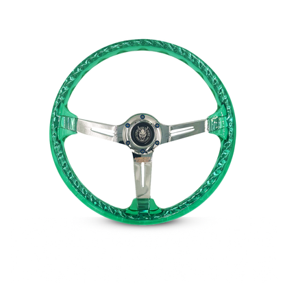 Chrome/Emerald Dragon Rakkī JDM DR-1 Steering Wheel 350mm- Lowered Empire